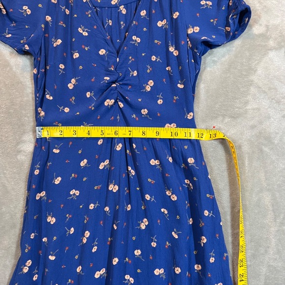 American Eagle Mini Dress Women's XS Blue Ditsy Floral Babydoll Cap Sleeve YTK - Picture 4 of 9